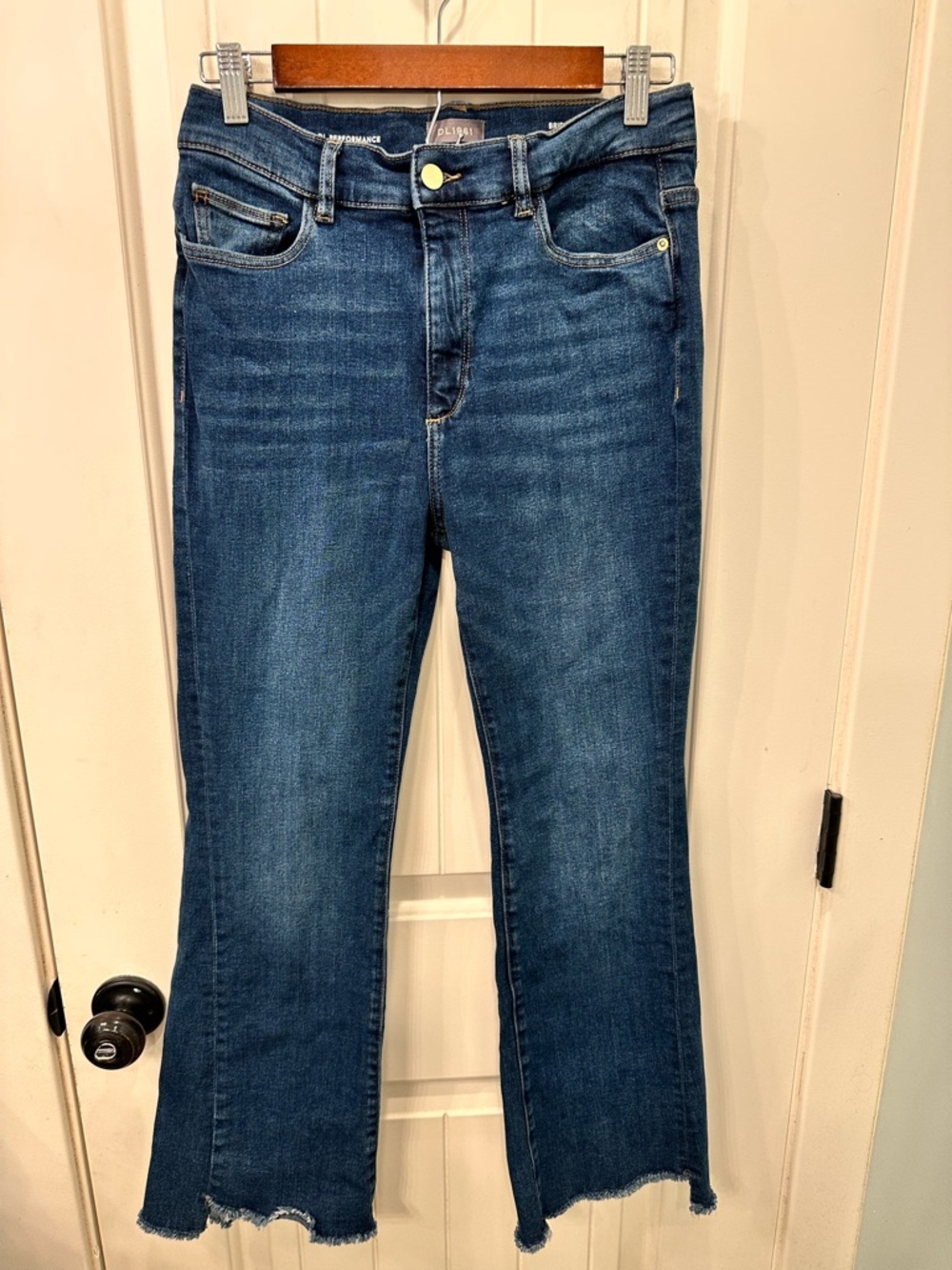 DL1961 Bridget Boot High Rise Instasculpt Crop Raw Hem Jeans Size 29